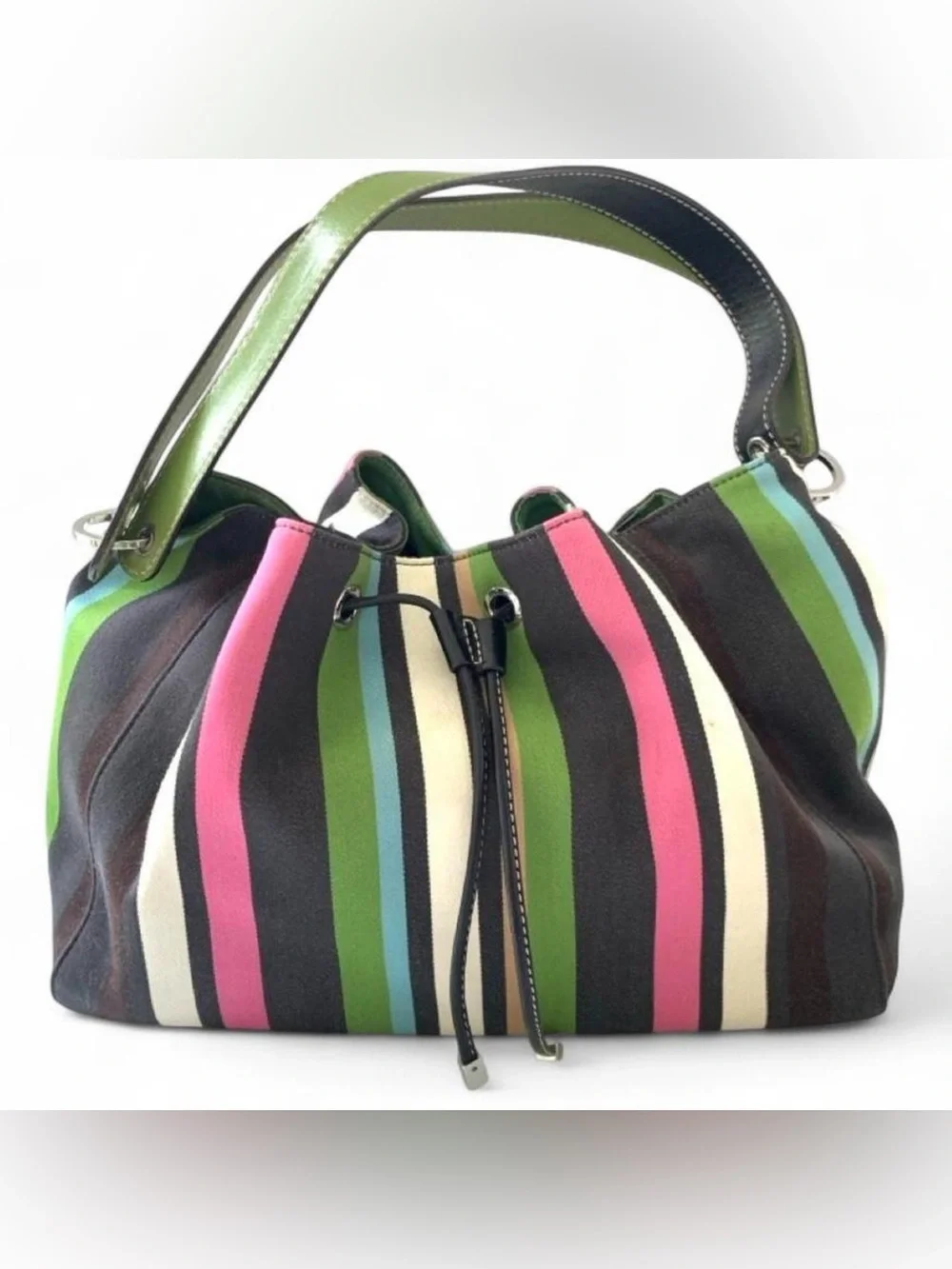 Y2K Kate Spade Marti Small Bucket  Shoulder Bag Multi Stripe Canvas